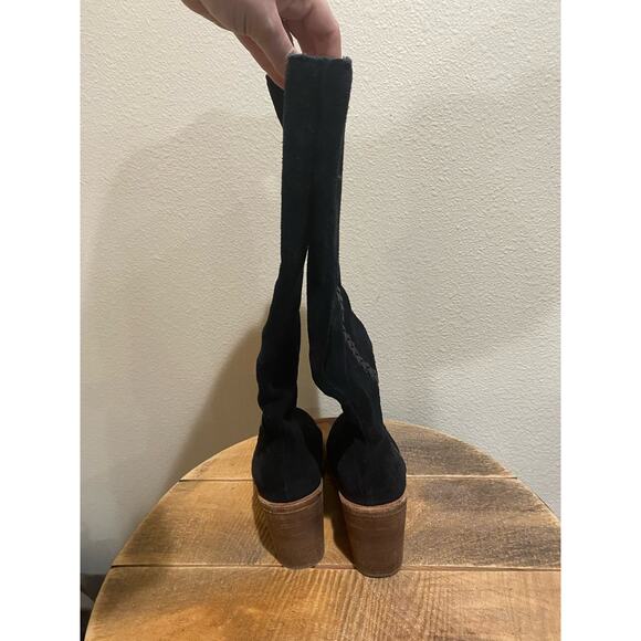 UGG Maeve Black Leather Knee High Suede Boots size 7.5 - Picture 5 of 8